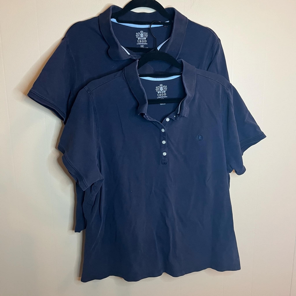 Bundle of 2 Navy Blue Izod 2X Women's Uniform Polo Shirts